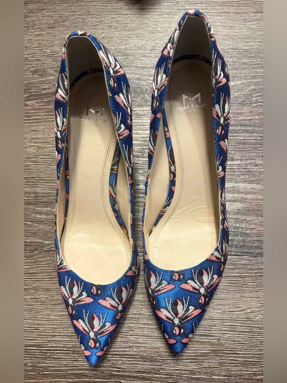 Marc Fisher Blue Floral Pointed-Toe Heels